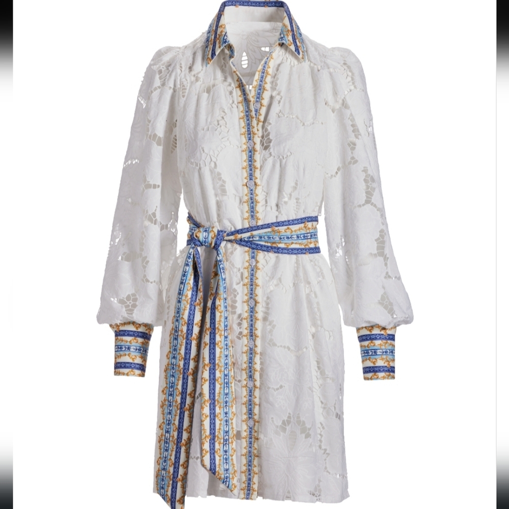 NWT Boston Proper Status Print Collared Lace Shirt Dress Large